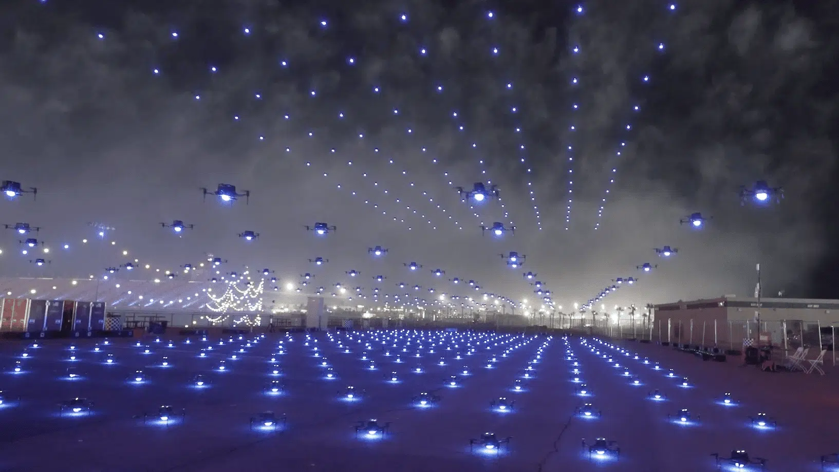 Spectacular drone light show with hundreds of synchronized UAVs